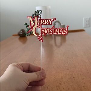 Merry Christmas Vintage Plastic Decal Stick Crafting Flowers Baking Seasonal